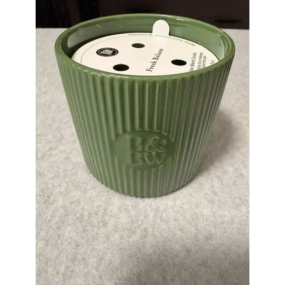 Bath & Body Works FRESH BALSAM Reusable Green Ceramic Jar 3 Wick Candle 14.5 oz - Picture 2 of 5